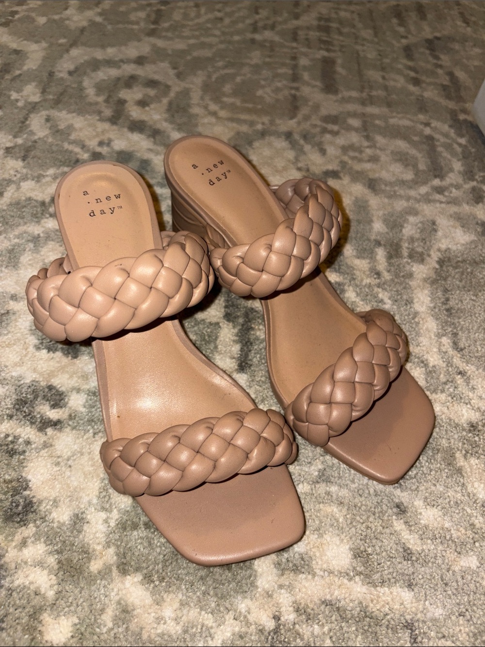 a new day Braided Double-Strap Slide Mules in Beige